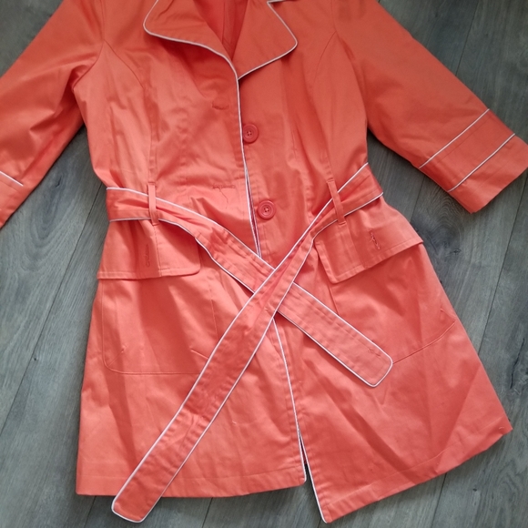 Tangerine Knee Length Jacket w/Belt - Picture 3 of 3